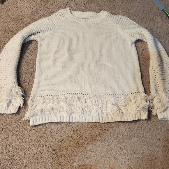 Women's Cream Sweater with Fringe Detail - Picture 1 of 5